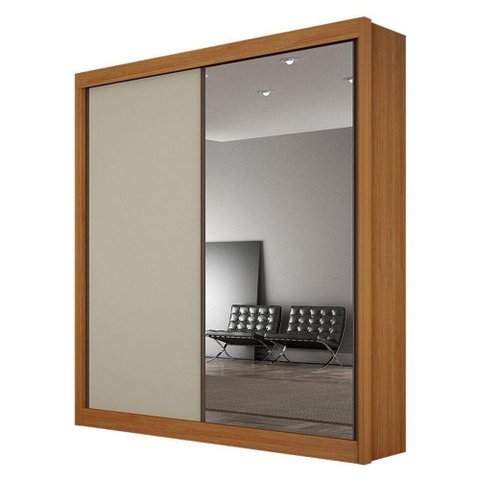 Guarda Roupa 2 Portas com Espelho São Paulo Gold Cinamomo Off White - Leifer Móveis