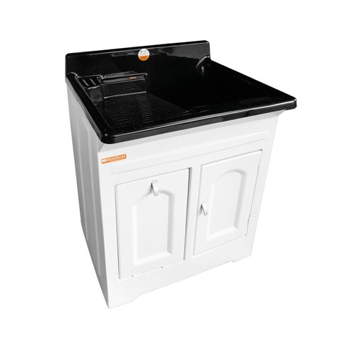 Gabinete Tanque Esfregador 50 Litros Espaço Torneira Branco/Preto F21T
