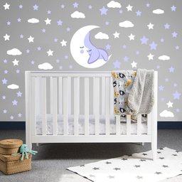 Adesivo Parede Estrelas Lua Nuvens Titulos Estrelas Roxas - 8