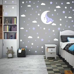 Adesivo Parede Estrelas Lua Nuvens Titulos Estrelas Roxas - 2