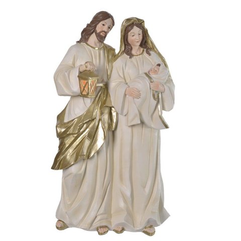 Resina de Natal Sagrada Família Branco e Dourado 30x17,5cm