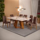 Ver imagem 1 de Conjunto de Sala de Jantar 6 Cadeiras Tampo sem Vidro 170x90 Cm Dj Móveis Kiara Freijó Yasmin Moca