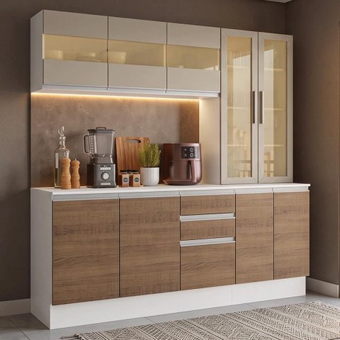 Armário de Cozinha Compacta 100% MDF 180 cm Branco/Rustic/Crema Smart Madesa 04