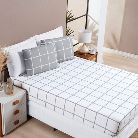 Jogo de Lençol Cama Queen 3 Peças Micropercal 200 Fios Austin:cinza