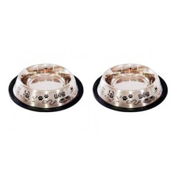 2 Potes 640 ml em Inox Com Base Anti Derrapante Para Cães e Gatos Comedouro e Bebedouro Ração e Água - 1