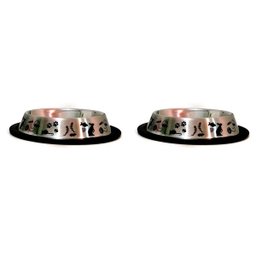 2 Potes 160 Ml em Inox Com Base Anti Derrapante Para Gatos Comedouro e Bebedouro Ração e Água - 1