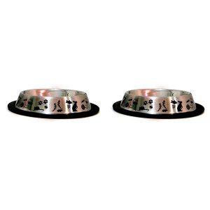 2 Potes 160 Ml em Inox Com Base Anti Derrapante Para Gatos Comedouro e Bebedouro Ração e Água