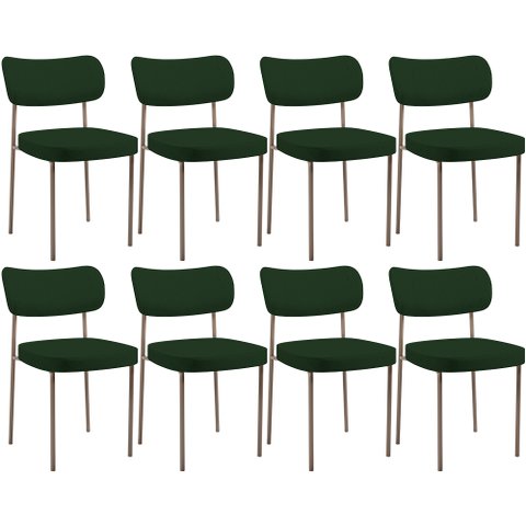 Kit 08 Cadeiras Estofadas para Sala de Jantar Melina Base Arena L02 Suede Verde Musgo - Lyam Decor