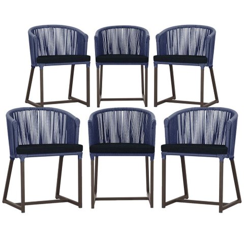 6 Cadeiras de Jantar Área Noronha em Alumínio com Pintura Marrom Corda Náutica E12 Trama Original