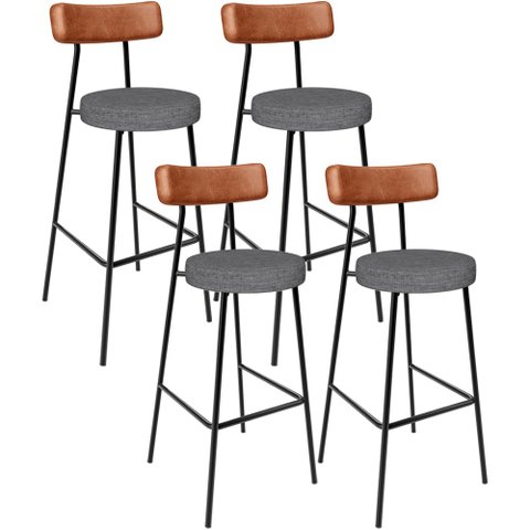 Kit 04 Banquetas Altas Cozinha Sala Jantar Aço Milão L02 Couríssimo Camel Cinza Escuro - Lyam Decor