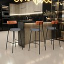 Ver imagem 2 de Kit 04 Banquetas Altas Cozinha Sala Jantar Aço Milão L02 Couríssimo Camel Cinza Escuro - Lyam Decor