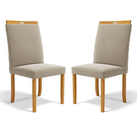 Kit com 2 Cadeiras Agnes Madeira Maciça Estofadas para Mesa de Jantar Veludo Bege 102