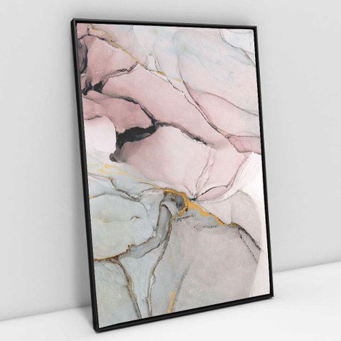 Quadro Decorativo em Canvas Abstrato Mármore Lux TaColado Moldura Flutuante 4,5cm Preta 90 x 60cm