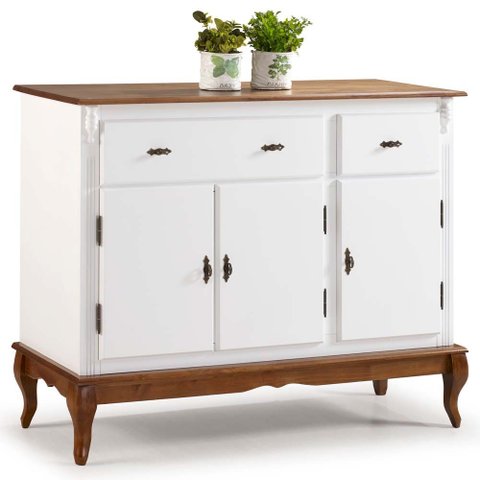 Balcão Linz 3 Portas Pés Luis Xv 99 X 132 X 45 Cm (a X L X P) - Cor Branco/imbuia Glazer