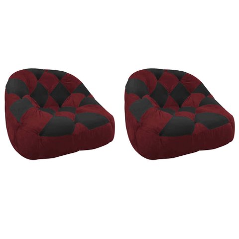 Kit 02 Poltrona Paloma Escritório Sala Pé Plástico Suede Vinho e Suede Preto - Dominic Decor