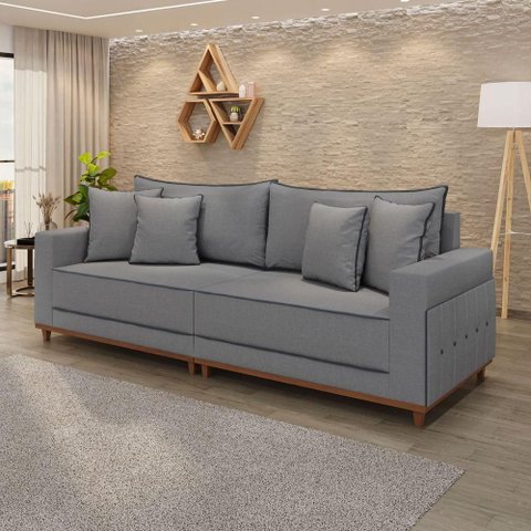 Sofá Fixo 4 Lugares Verona 2,16m Linho Cinza