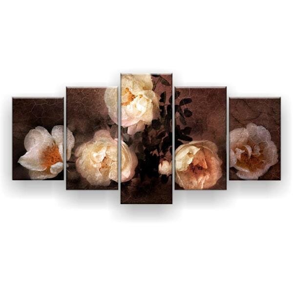 Quadro Decorativo Rosas Brancas 129x61 5 Peças - 1