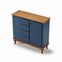 Ver imagem 3 de Cômoda 4 Gavetas 1 Porta Pés Luiz Xv Clássica Grande Azul Petróleo-imbuia