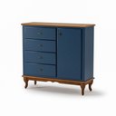 Ver imagem 4 de Cômoda 4 Gavetas 1 Porta Pés Luiz Xv Clássica Grande Azul Petróleo-imbuia