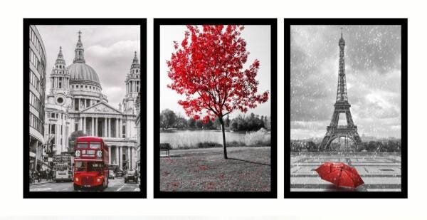 Kit Quadro Decorativo Árvore Vermelha Londres Paris - 1