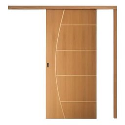 Porta de Correr Frisada Natural Kit de Madeira com Fechadura 210x92 Cm-01 - 1
