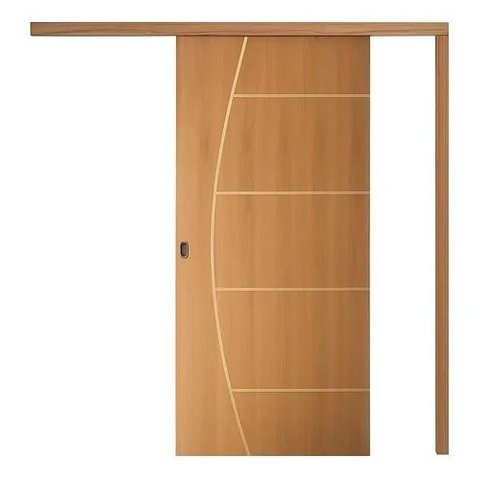 Porta de Correr Frisada Natural Kit de Madeira com Fechadura 210x92 Cm-01