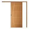 Porta de Correr Frisada Natural Kit de Madeira com Fechadura 210x92 Cm-01 - 1