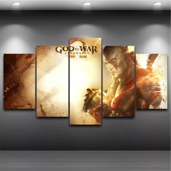 Quadro Mosaico God Of War 5 Peças 1,20x0,70cm Gow 03 - 1