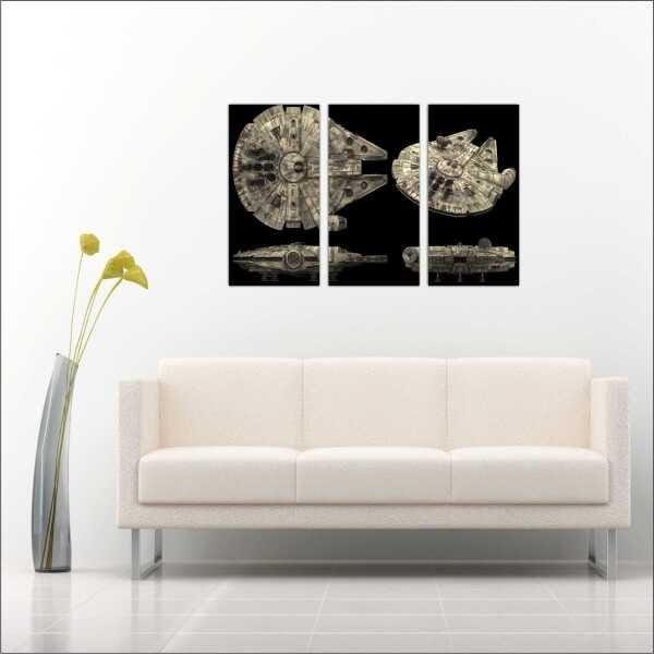 Quadro Star Wars Nave Millenium Falcon 3 Peças Salas Moldura - 3