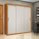 Ver imagem 1 de Guarda-Roupa Casal com 3 Portas de Correr e 4 Gavetas 186cm Multimóveis CR35573 Madeirado/Off White