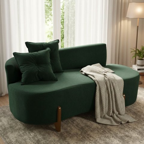 Sofá Orgânico 2 Lugares com 2 Almofadas Curvo Sala Recepção Veludo Verde - Montanaris Decor