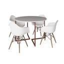 Ver imagem 2 de Mesa Jantar Industrial Branca 110cm Redonda Base V Cobre com 4 Poltronas Eiffel Brancas Madeira