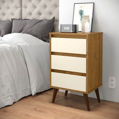 Criado Mesa de Cabeceira Retrô com Gaveta Wood:Freijó/Off White