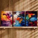 Ver imagem 3 de Kit3 Quadro Decorativo Mapa Mundi Países Geografia Colorido 28x20cm