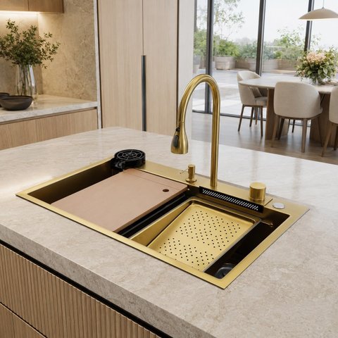 Cuba Cozinha Gourmet Miami Dourada Aço Inox 304 Goldenx