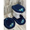 Jogo de Tapetes para Banheiro Croche em Barbante: Azul Marinho - 1