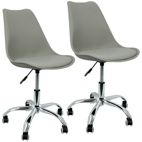 Kit 2 Cadeiras Leda Office Luisa Saarinen Estofada Base Giratória Cromada - Cinza
