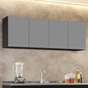 Ver imagem 2 de Armário Aéreo 160cm 4 Portas Nevada Preto/Cinza - Lumil Móveis