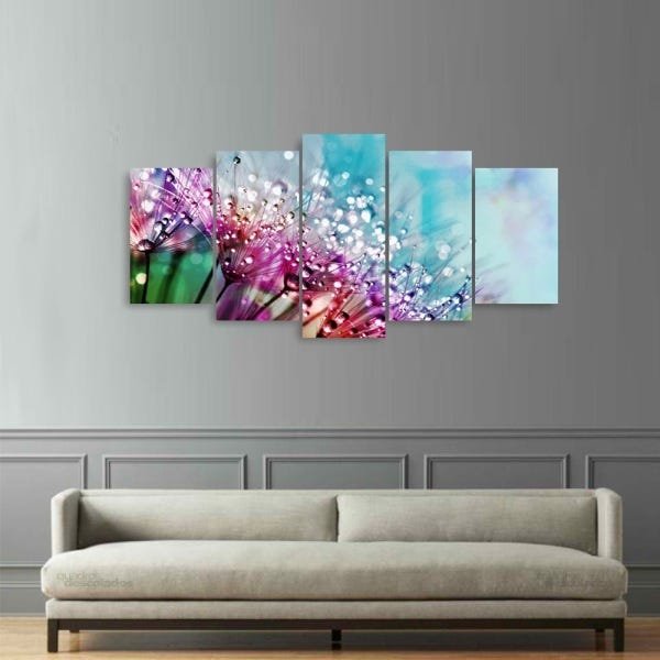 Quadro Flor Dente de Leão Colorida Abstrata Para Sala Escritórios 5 Peças - 4