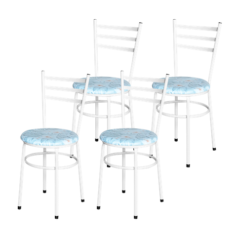 4 Cadeiras para Mesa Epoxi Branca Assento Floral:floral Gelo