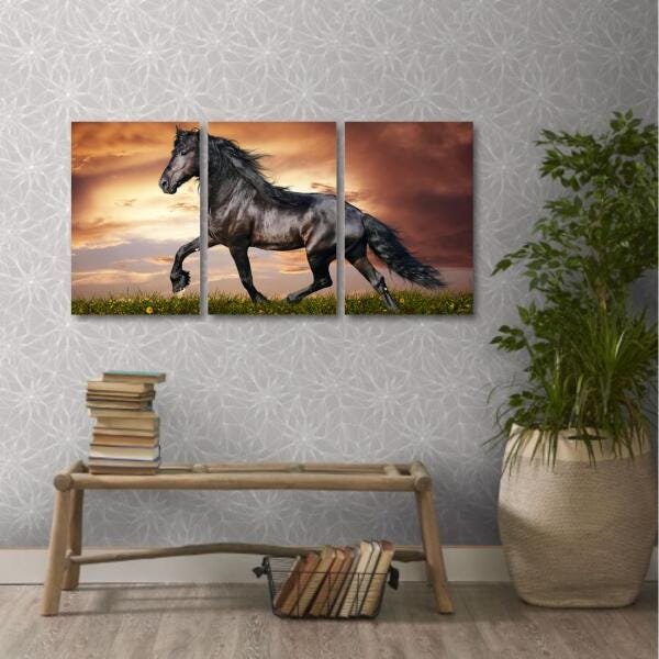 Quadro decorativo Cavalo Artístico Paisagem Tecido 3 peças - 3