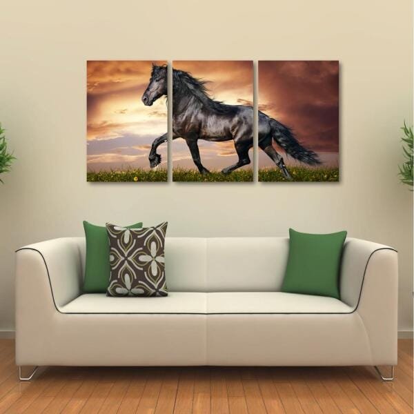 Quadro decorativo Cavalo Artístico Paisagem Tecido 3 peças - 1