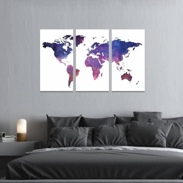 Quadro Mapa Mundi Universo Conjunto 3 Peças 105X65 - 4