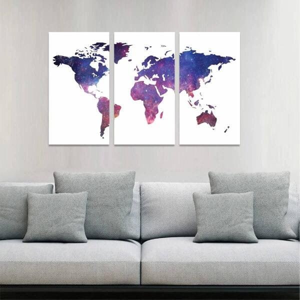 Quadro Mapa Mundi Universo Conjunto 3 Peças 105X65 - 3