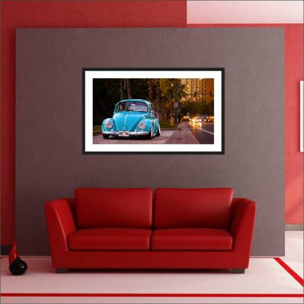 Quadro Carro Vintage Fusca Azul Decoração Com Moldura - 3