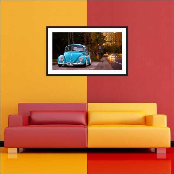 Quadro Carro Vintage Fusca Azul Decoração Com Moldura - 2