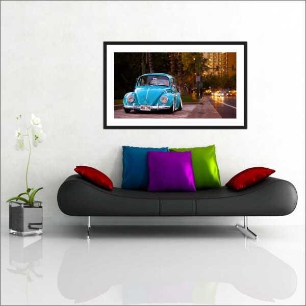 Quadro Carro Vintage Fusca Azul Decoração Com Moldura - 1