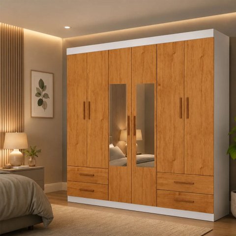Closet Casal Lu 06 Portas 04 Gavetas com Espelhos Carioca Móveis