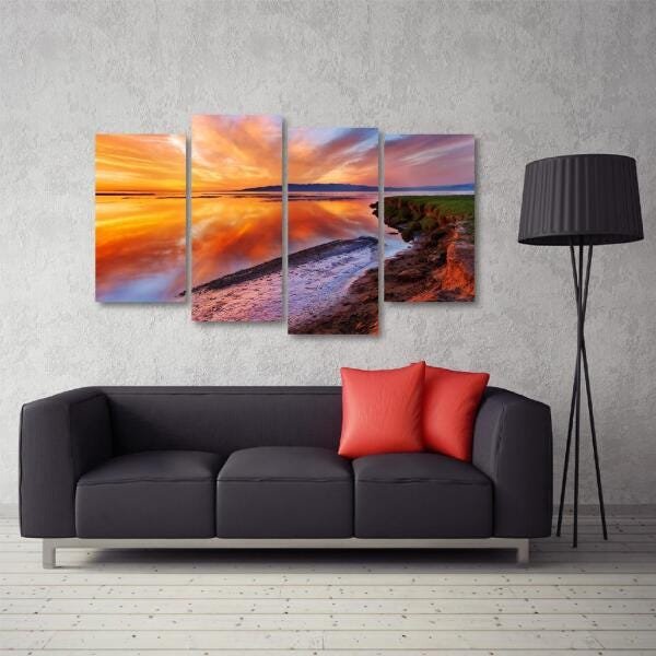 Quadro decorativo Paisagem Lago Escritório em Tecido 4 Peças - 3