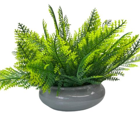 Vaso ikebana cinza pequeno de cerâmica moderno com planta